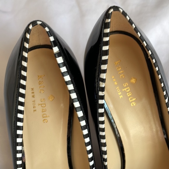 Kate Spade Black with White Trim Accent Patent High Heels Pumps - Picture 3 of 15